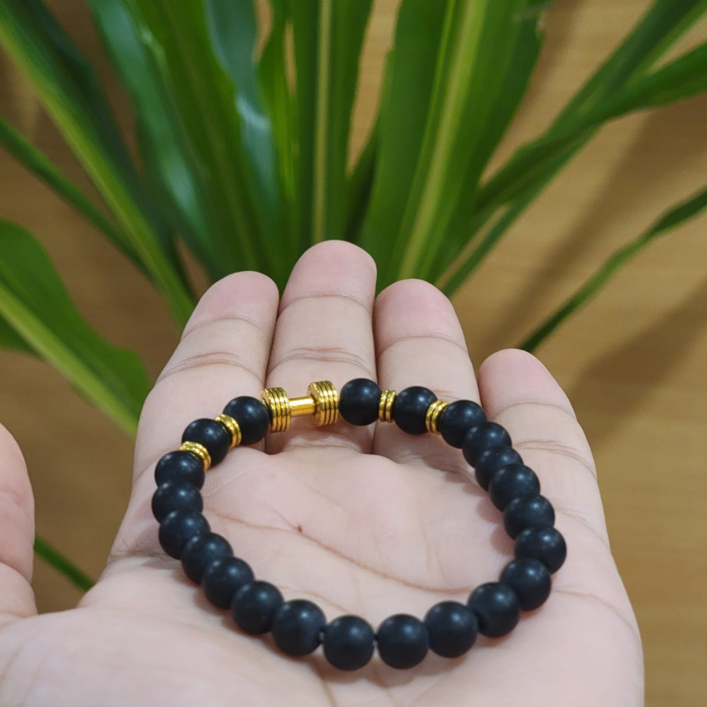 Round Black Beaded Dumbbell Bracelet