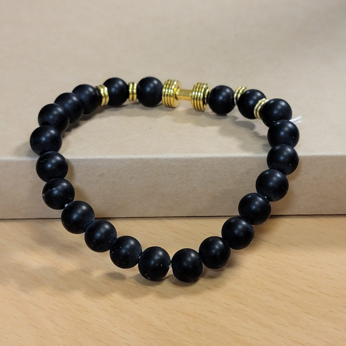 Round Black Beaded Dumbbell Bracelet